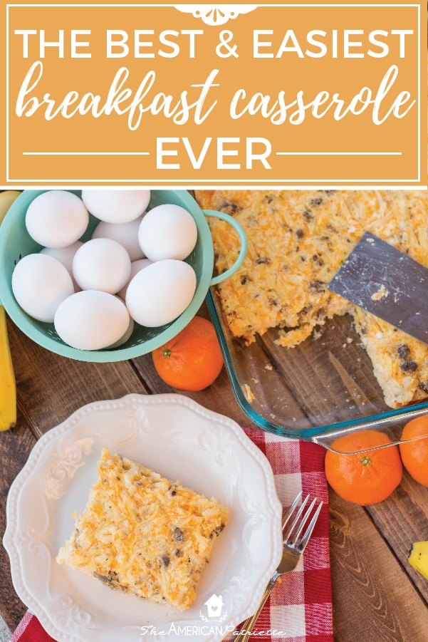 This is the absolute best and easiest breakfast casserole recipe ever! Made with hashbrown potatoes, light ground pork sausage, and cheese, you can easily do this as a make ahead recipe that you assemble the night before and bake the day of. Easy, healthy, and totally delicious! Perfect for a Christmas morning recipe! #breakfastcasserole #christmasmorning #easybreakfastideas #breakfastrecipes #healthybreakfast