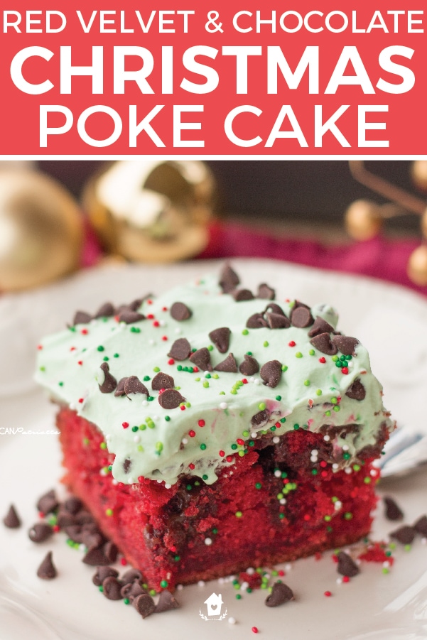 Easy Christmas Red Velvet & Chocolate Poke Cake - The American Patriette