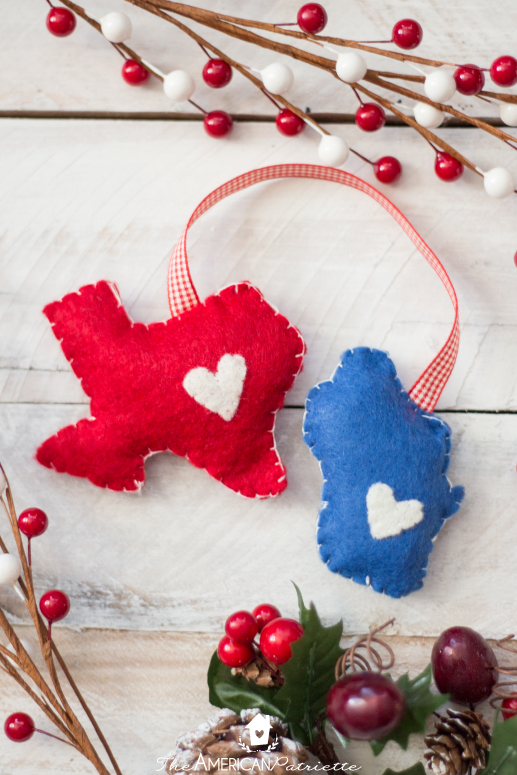 Eight Sentimental Christmas Gift Ideas - DIY Home State Felt Christmas Ornaments