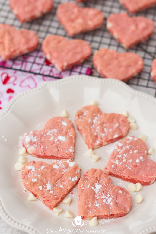 Strawberry Cake Mix Heart-Shaped Valentine Cookies - The American Patriette