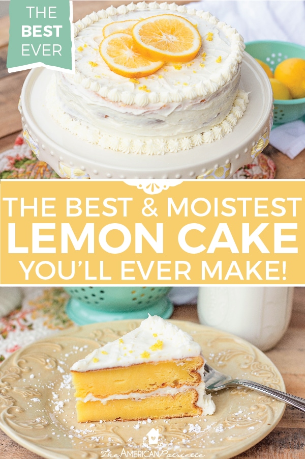 The Best Lemon Cake Recipe made with pudding and cake mix, tastes like it was made completely from scratch! Super moist and delicious layered cake recipe! #lemoncake #dessert #lemonrecipes #dessertrecipes #puddingcake