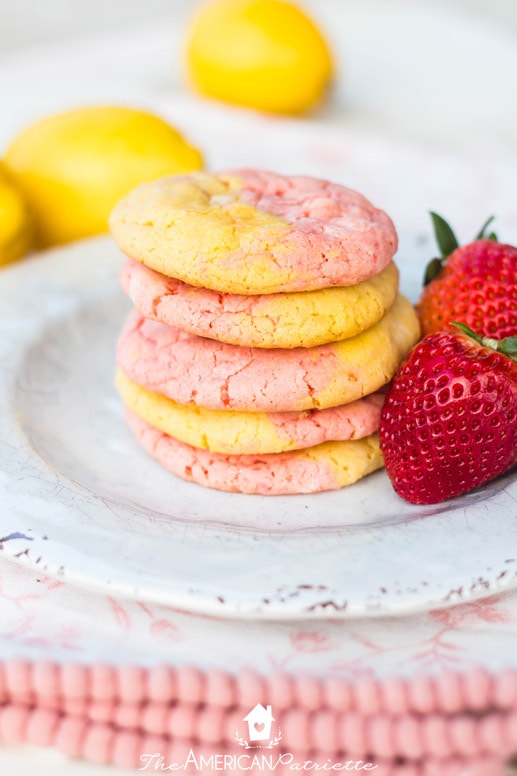 The BEST chewy strawberry lemonade cake mix cookies!