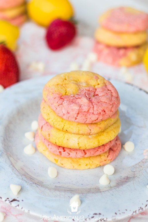 The BEST chewy strawberry lemonade cake mix cookies!