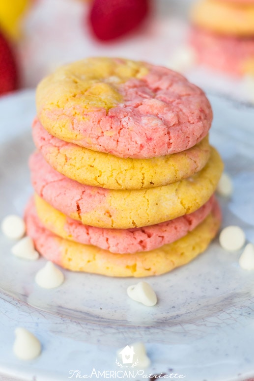 The BEST chewy strawberry lemonade cake mix cookies!