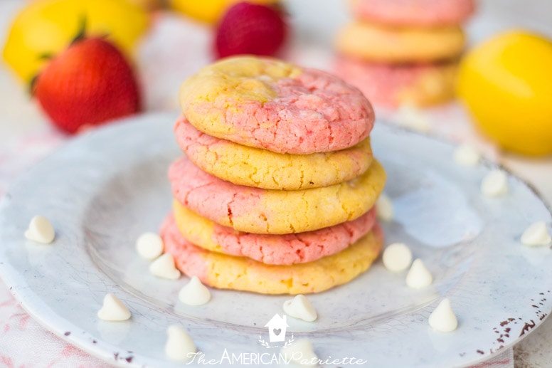 The BEST chewy strawberry lemonade cake mix cookies!