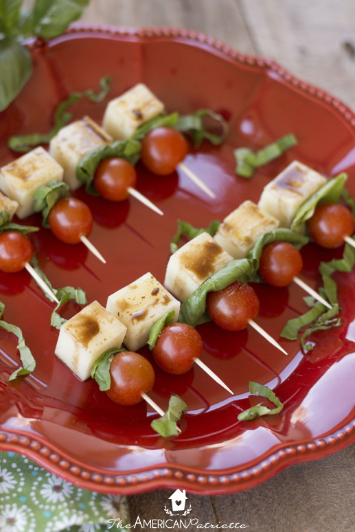 Caprese Skewers - an easy, fresh snack or appetizer to prepare for guests or to bring to a party!