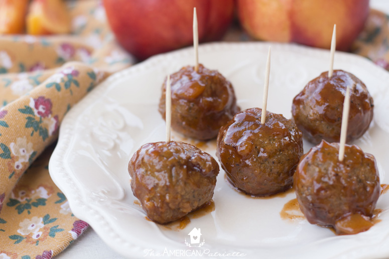 Slow Cooker Peach & Honey Chipotle Appetizer Meatballs