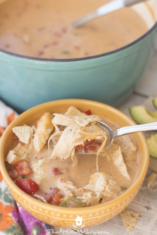 King Ranch Chicken Soup in Pioneer Woman Dutch Oven