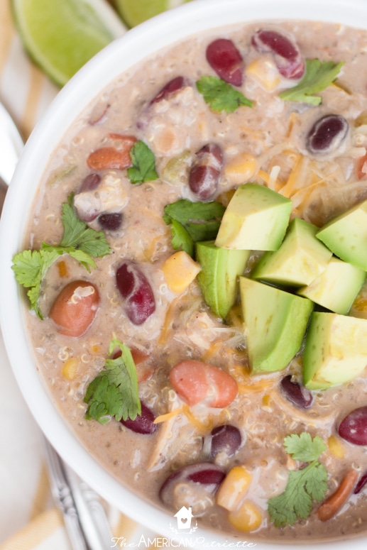 No Prep Protein-Packed Green Chile Chicken and Quinoa Enchilada Soup