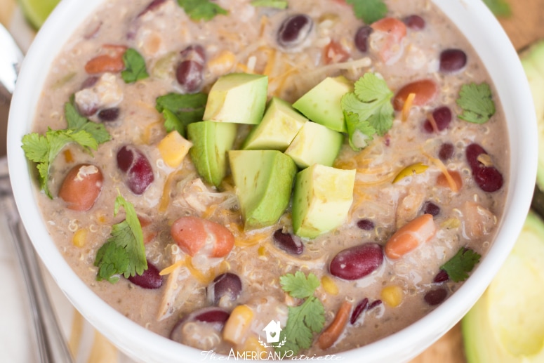 No Prep Protein-Packed Green Chile Chicken and Quinoa Enchilada Soup