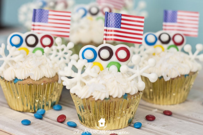 Winter Olympic Cupcakes with Candy Snowflakes