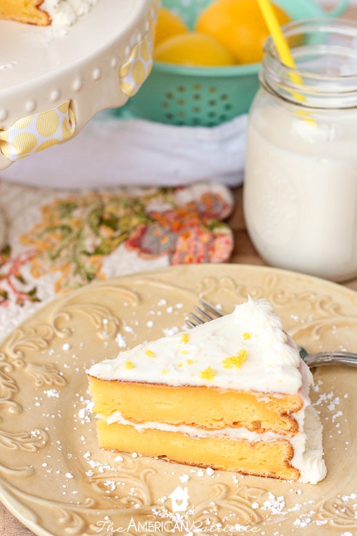 The Best Ever Lemon Cake Made with Pudding and Lemon Buttercream Frosting