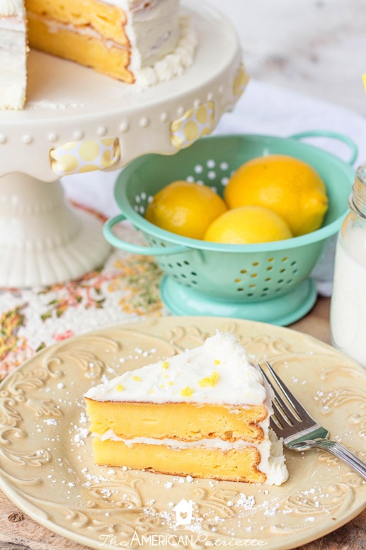 The Best Ever Lemon Cake Made with Pudding and Lemon Buttercream Frosting