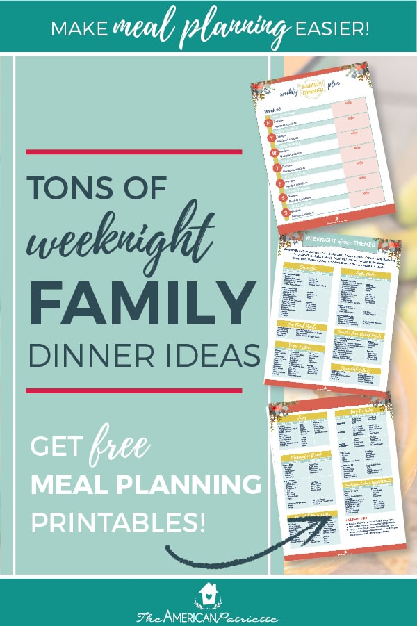 Get easy weeknight dinner ideas for families plus a free weekly meal planning printable template! #mealplanning #weeknightdinners #recipeideas