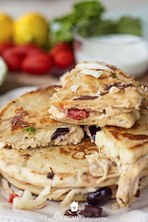 Gyro Quesadillas with Greek Salad and Homemade Tzatziki Sauce