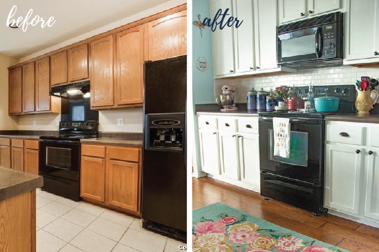 before and after photos of diy painted white kitchen ...