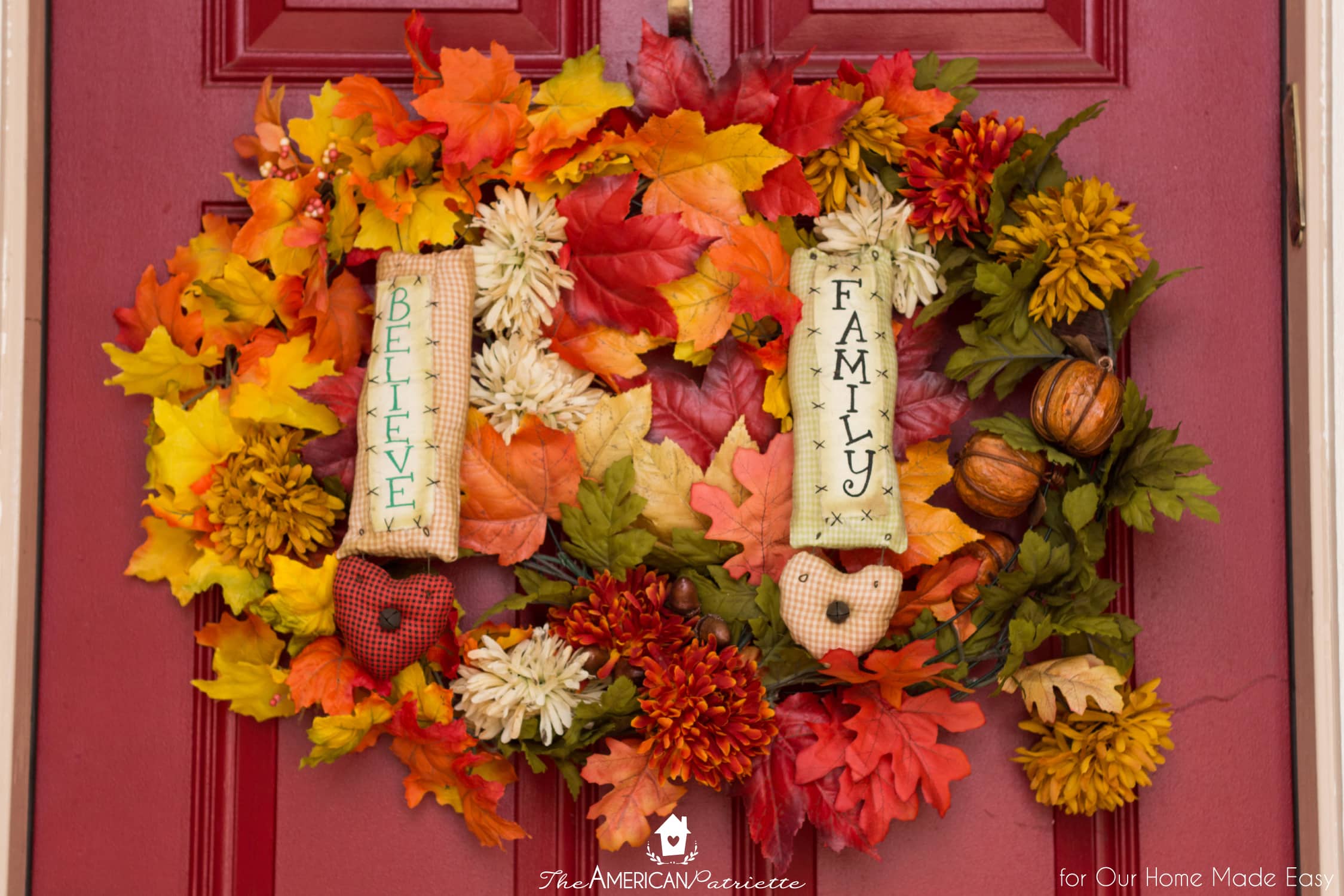 A colorful seasonal wreath is a great way to add color to your front porch