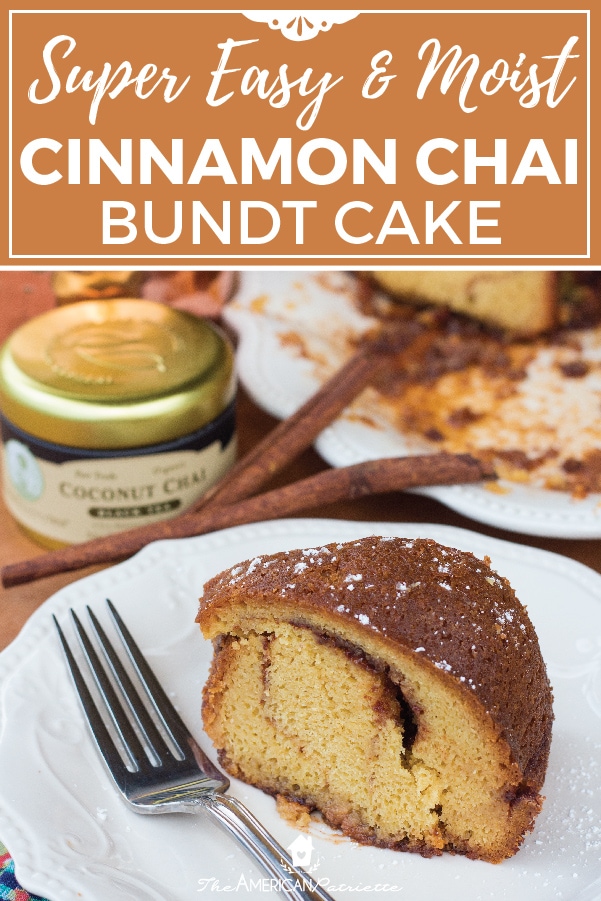 This easy and moist cinnamon chai coffee cake is an absolutely delicious fall dessert recipe! Made with cake mix, vanilla pudding, and autumn flavors, this semi-homemade bundt cake tastes like it’s made from scratch. It’ll be one of the best (and easiest) dessert recipes you make this fall! Perfect for an easy Thanksgiving dessert, fall potlucks, or casual dinner parties. #falldesserts #chaidessert #fallcakes #thanksgivingrecipes 