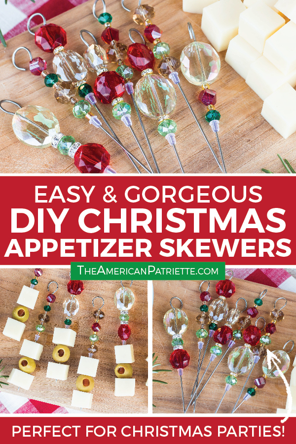 These beautiful, easy homemade beaded Christmas appetizer skewers are a perfect DIY Christmas gift for women who love to entertain! They’re also great for Christmas charcuterie board displays! #christmasgiftideas #christmasgiftsdiy #holidaygifts #christmasappetizers #christmascrafts