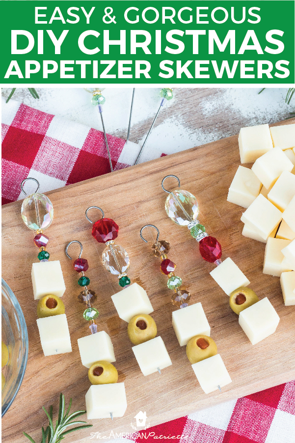  These gorgeous DIY beaded holiday appetizer skewers will dress up any Christmas charcuterie board display! #christmasgiftideas #christmasgiftsdiy #holidaygifts #christmasappetizers #christmascrafts