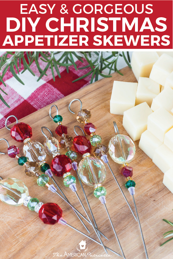 These gorgeous DIY beaded holiday appetizer skewers are a perfect unique homemade Christmas gift for women who love to entertain! Such a fun Christmas craft idea! #christmasgiftideas #christmasgiftsdiy #holidaygifts #christmasappetizers #christmascrafts