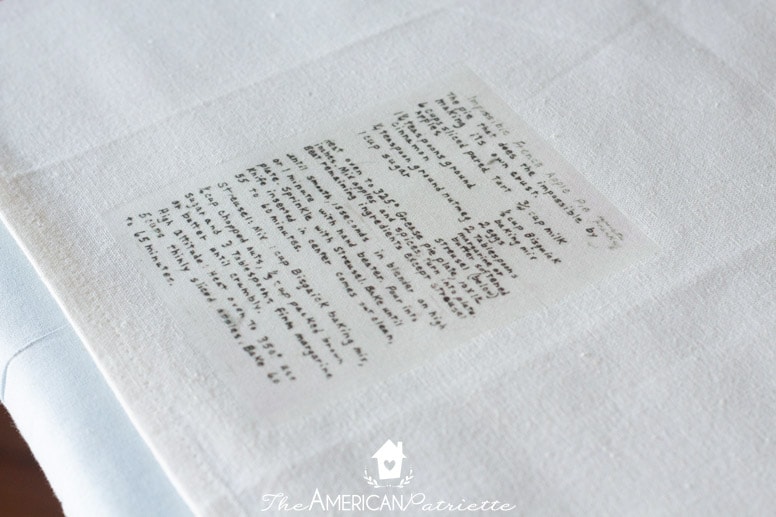 Easy DIY Handwritten Recipe on Christmas Flour Sack Towel