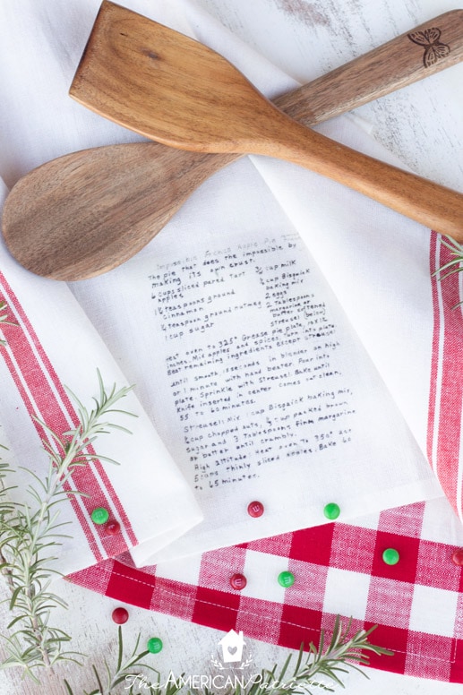 Easy DIY Handwritten Recipe on Christmas Flour Sack Towel