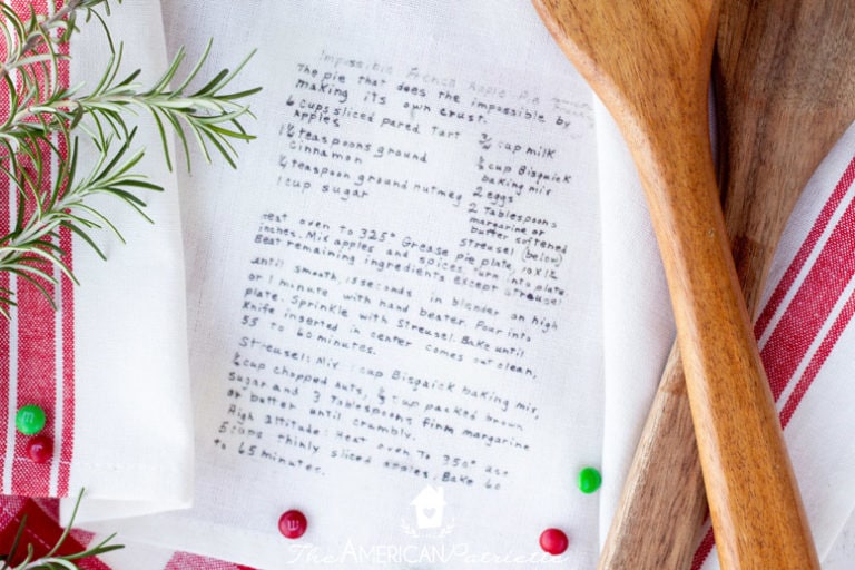 Easy DIY Handwritten Recipe on Christmas Flour Sack Towel
