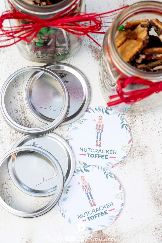 Christmas Saltine Nutcracker Toffee Mason Jar Gift with Free Printable Labels