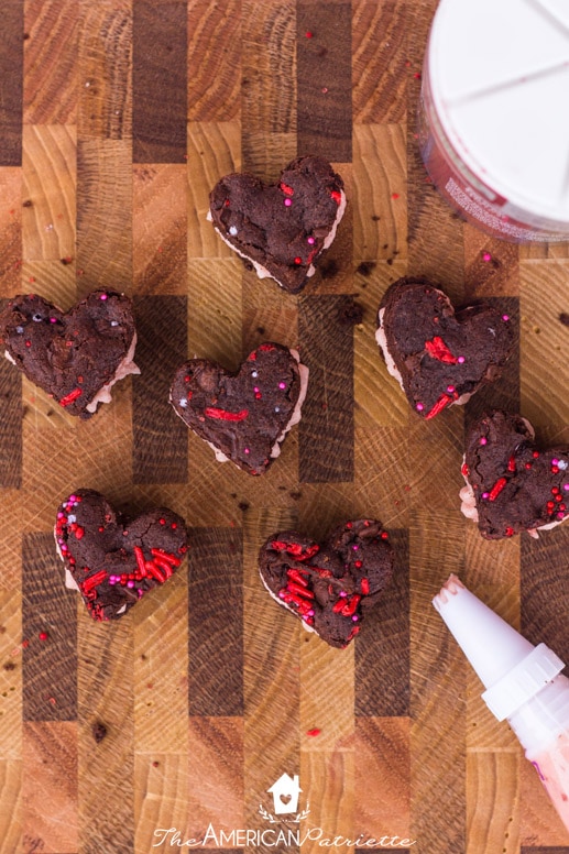 Dark Chocolate Chip & Strawberry Buttercream Valentine Sandwich Cookies