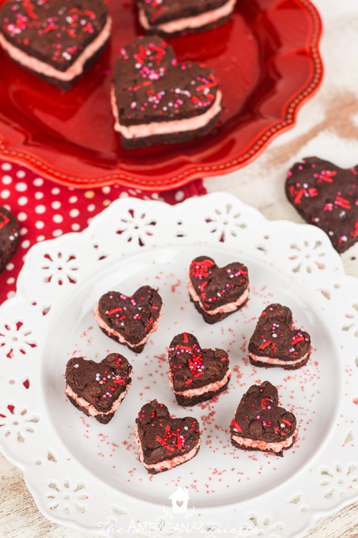 Dark Chocolate Chip & Strawberry Buttercream Valentine Sandwich Cookies