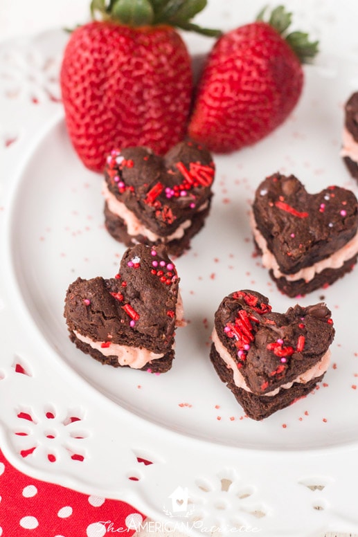 Dark Chocolate Chip & Strawberry Buttercream Valentine Sandwich Cookies