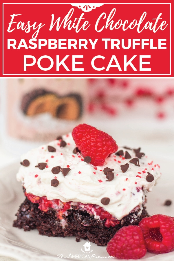  This easy and delicious white chocolate raspberry truffle poke cake is the best dessert for Valentine's day! Made with a sweet raspberry and sweetened condensed milk topping, as well as homemade whipped cream frosting, this amazing cake is delicious and perfect for a crowd!