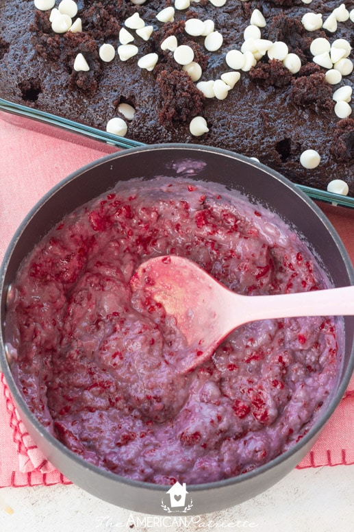 Easy White Chocolate Raspberry Truffle Poke Cake