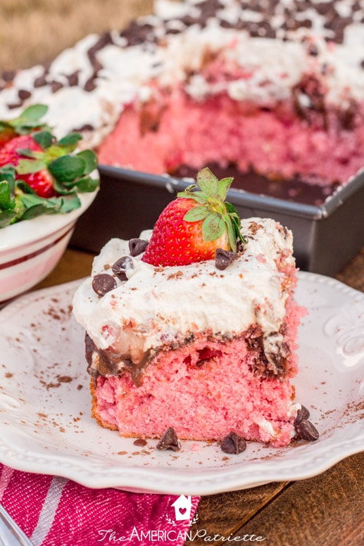 Chocolate-Covered Strawberry Poke Cake