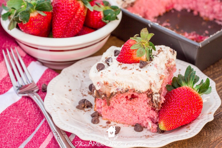 Chocolate-Covered Strawberry Poke Cake