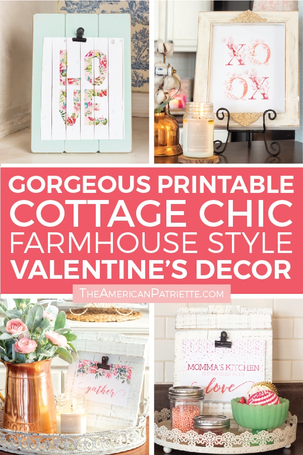 Give your house farmhouse style for Valentine's Day with rustic, country cottage chic Valentine decor printables. Get a sample pack of free printables to decorate your home!