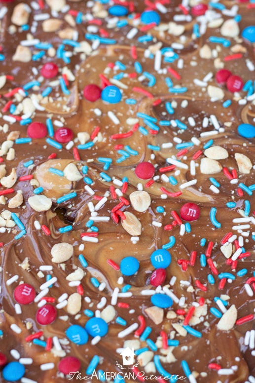 Easy Chocolate Peanut Butter Patriotic Saltine Toffee