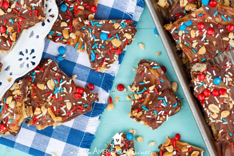 Easy Chocolate Peanut Butter Patriotic Saltine Toffee 