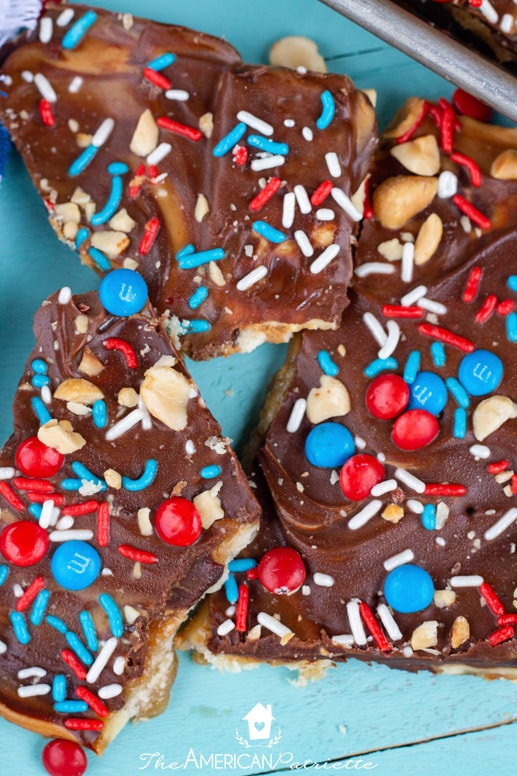 Easy Chocolate Peanut Butter Patriotic Saltine Toffee