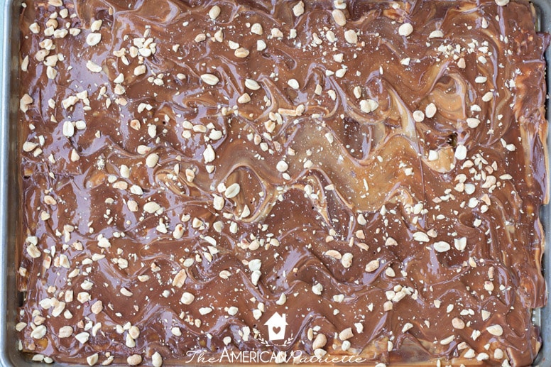 Easy Chocolate Peanut Butter Patriotic Saltine Toffee