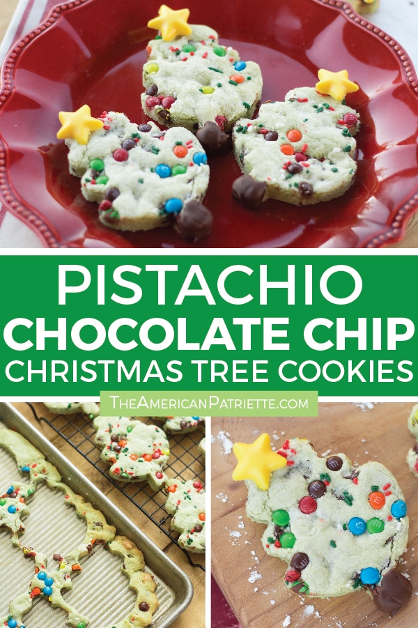 Pistachio Chocolate Chip Christmas Tree Cookies