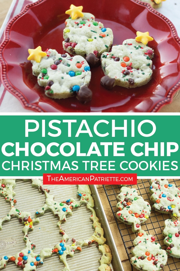 Pistachio Chocolate Chip Christmas Tree Cookies