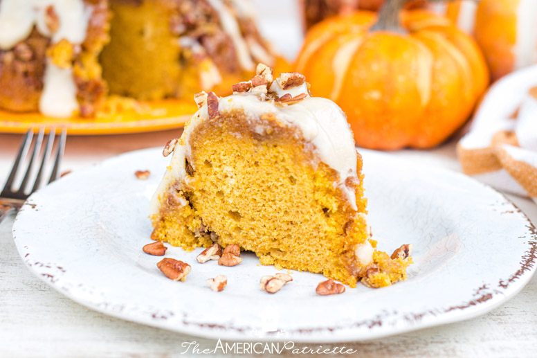 Easy Pumpkin Praline Bundt Cake with Cream Cheese Frosting Glaze