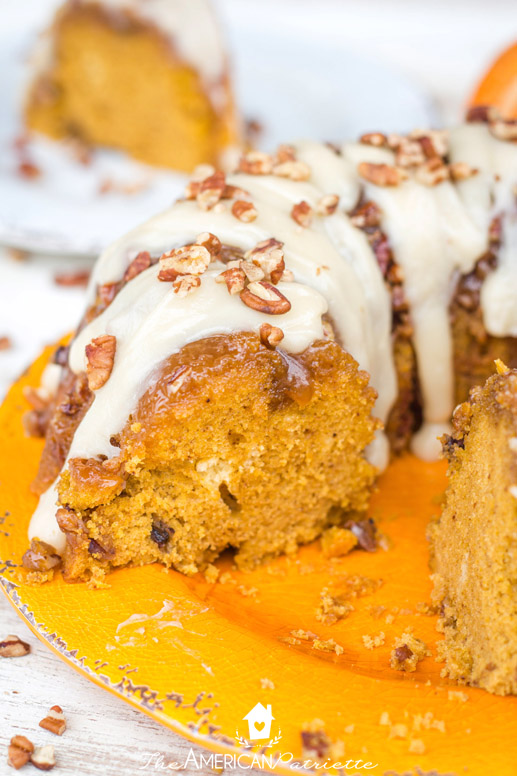 Easy Pumpkin Praline Bundt Cake with Cream Cheese Frosting Glaze