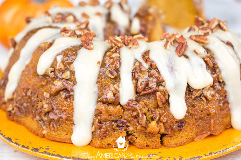 Easy Pumpkin Praline Bundt Cake with Cream Cheese Frosting Glaze