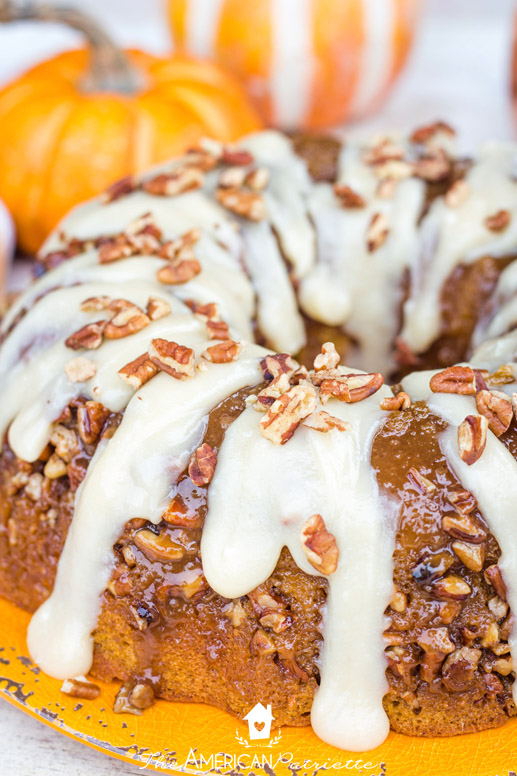 Easy Pumpkin Praline Bundt Cake with Cream Cheese Frosting Glaze