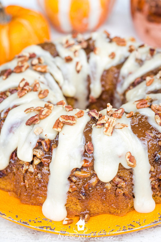 Easy Pumpkin Praline Bundt Cake with Cream Cheese Frosting Glaze