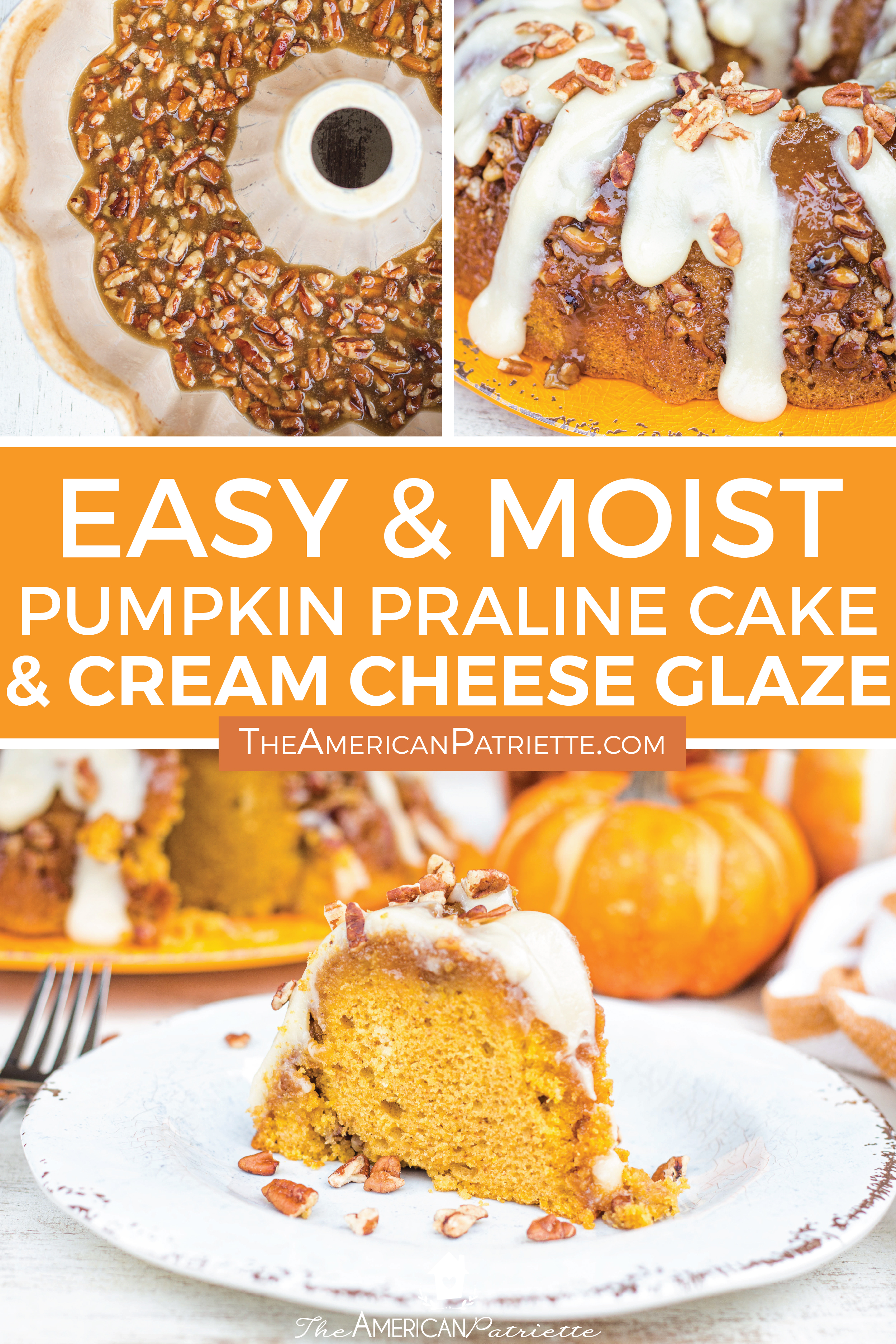 Easy Pumpkin Praline Cake with Cream Cheese Frosting Glaze