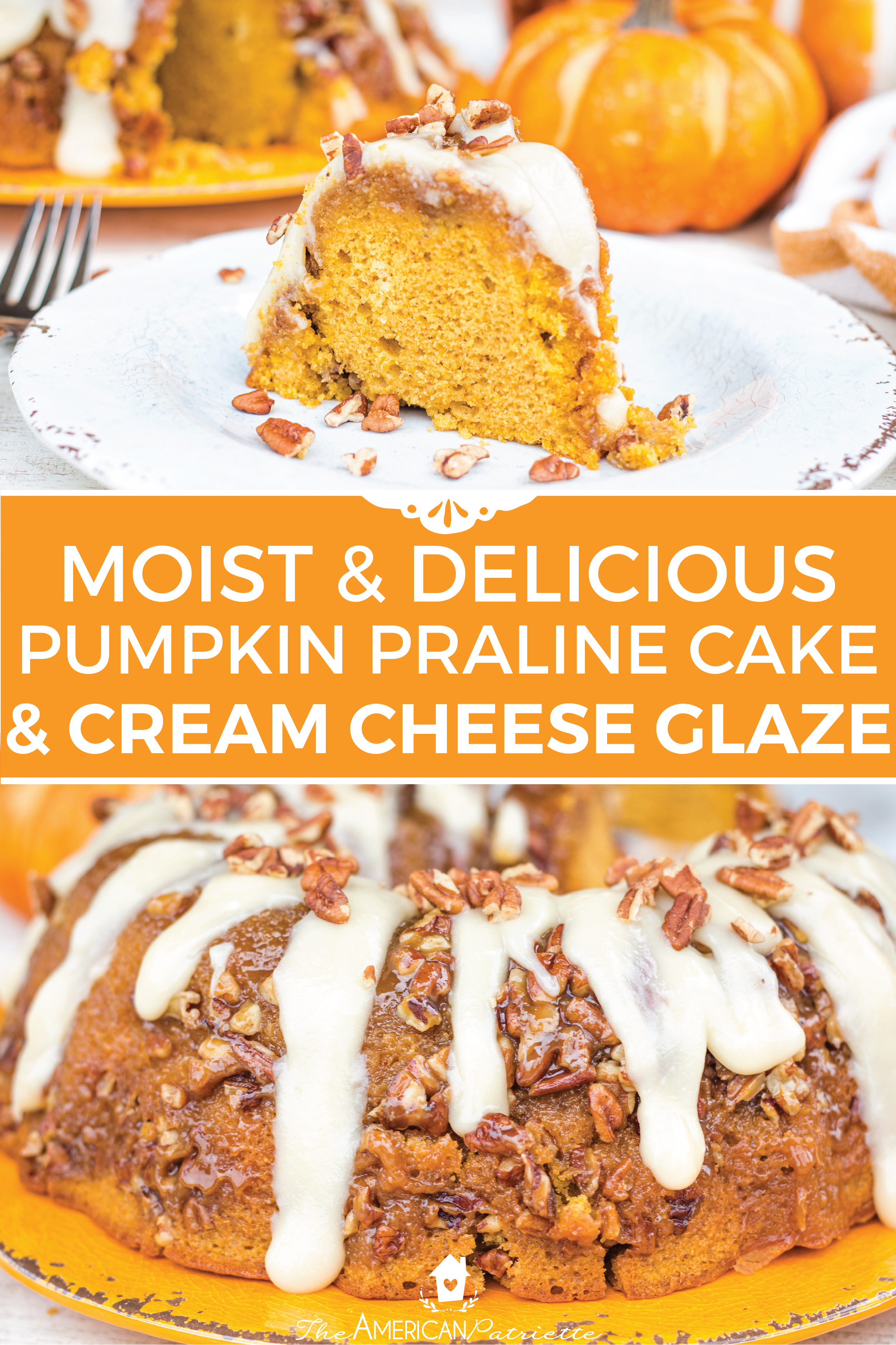 Easy Pumpkin Praline Cake with Cream Cheese Frosting Glaze